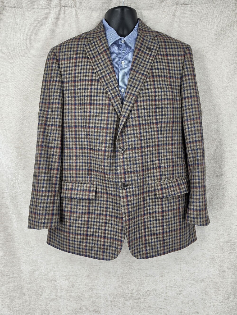 Turnbury Silk Wool Blazer Jacket Sport Coat Brown Taupe Blue Plaid